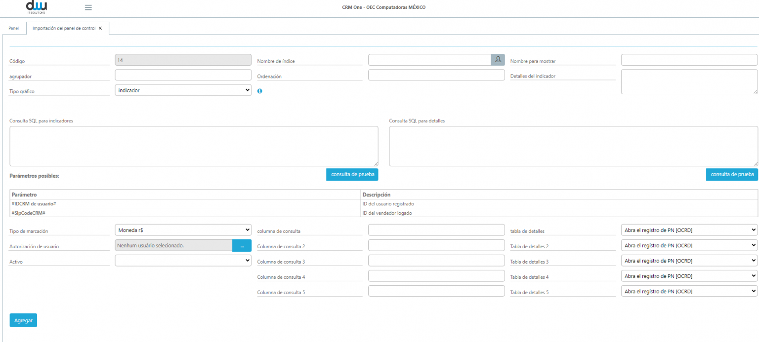 Configuración de dashboards DWU IT Solutions CRM One