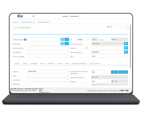 Tela de Cotação e Pedido de Vendas para empresas que utilizam SAP Business One